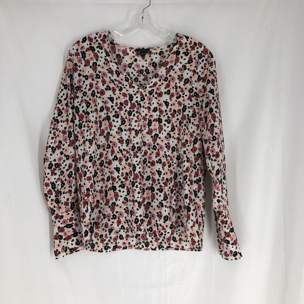 Ann Taylor Factory Womens Floral V-Neck Long Sleeve Blouse Size XS Office